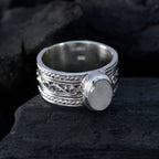 Rainbow Moonstone Solitaire German 925 Sterling Silver White Gems Eye catching Art Deco Ring Jewelry