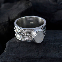 Rainbow Moonstone Solitaire German 925 Sterling Silver White Gems Eye catching Art Deco Ring Jewelry