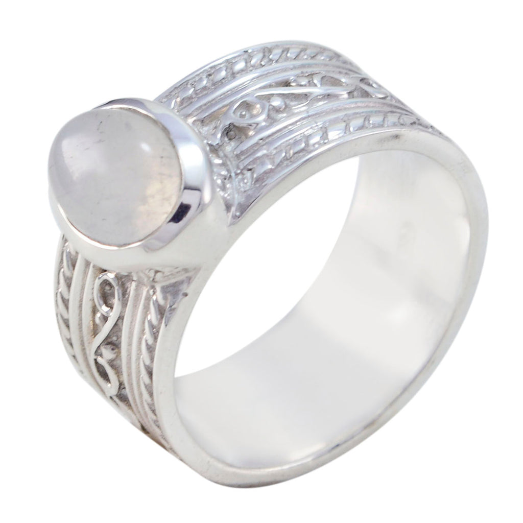 Rainbow Moonstone Solitaire German 925 Sterling Silver White Gems Eye catching Art Deco Ring Jewelry