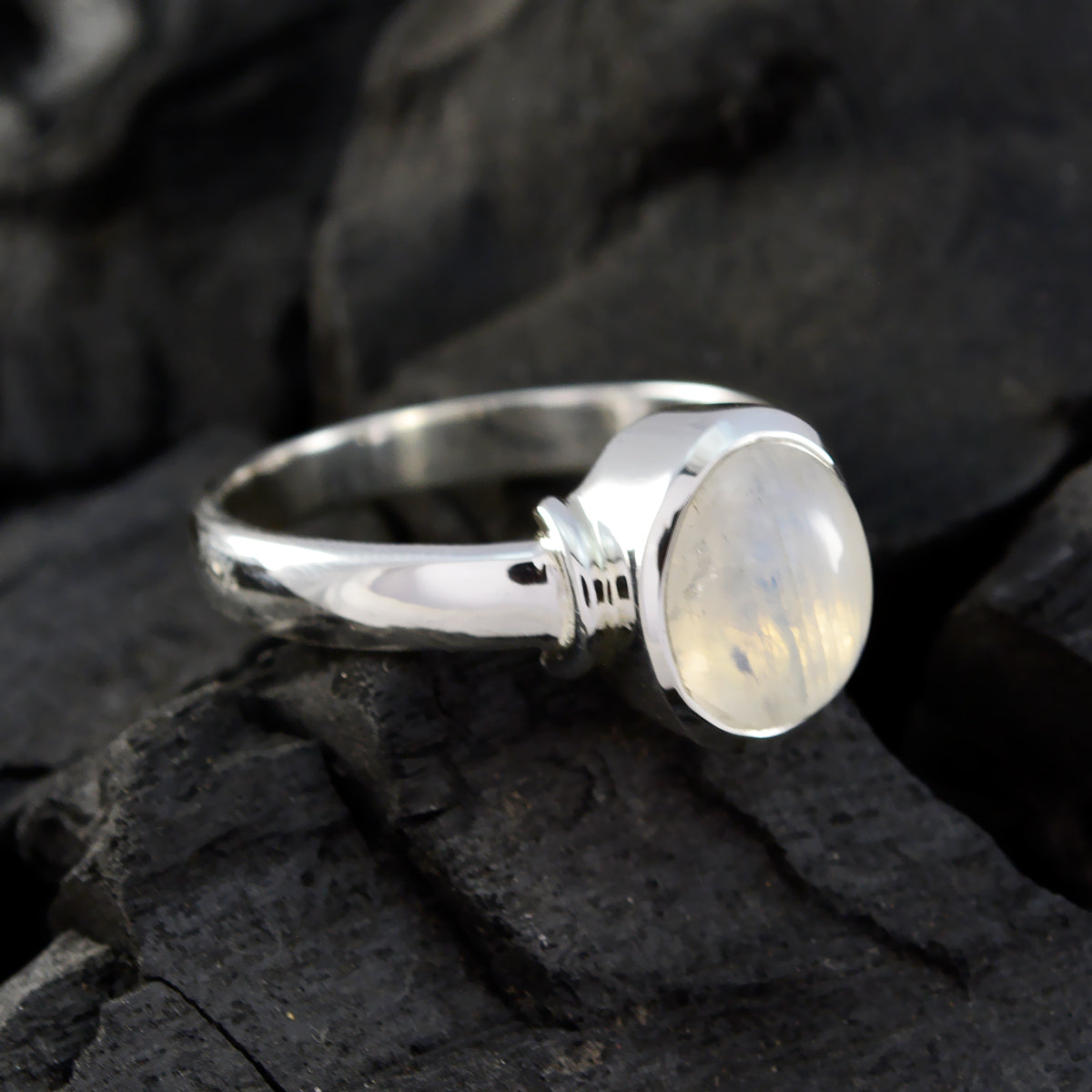 Rainbow Moonstone Solitaire Russian Sterling Silver White Gemstones Classic  Feminine Ring Jewellery