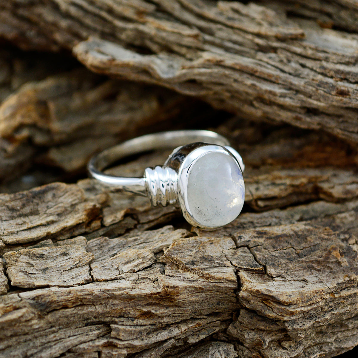 Rainbow Moonstone Solitaire Russian Sterling Silver White Gemstones Classic  Feminine Ring Jewellery
