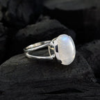 Rainbow Moonstone Solitaire Egyptian 925 Silver White Gems Mid weight Feminine Ring Jewellery