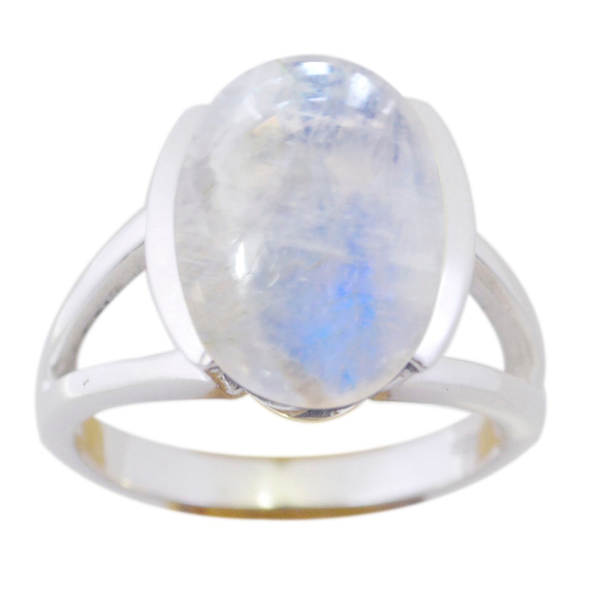 Rainbow Moonstone Solitaire Egyptian 925 Silver White Gems Mid weight Feminine Ring Jewellery