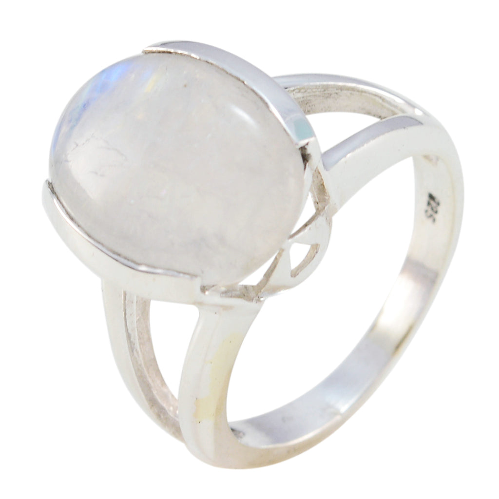 Rainbow Moonstone Solitaire Egyptian 925 Silver White Gems Mid weight Feminine Ring Jewellery