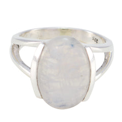 Rainbow Moonstone Solitaire Egyptian 925 Silver White Gems Mid weight Feminine Ring Jewellery