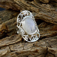 Rainbow Moonstone Solitaire Indian 92.5 Silver White Gemstones Classic Art Deco Ring Jewelry