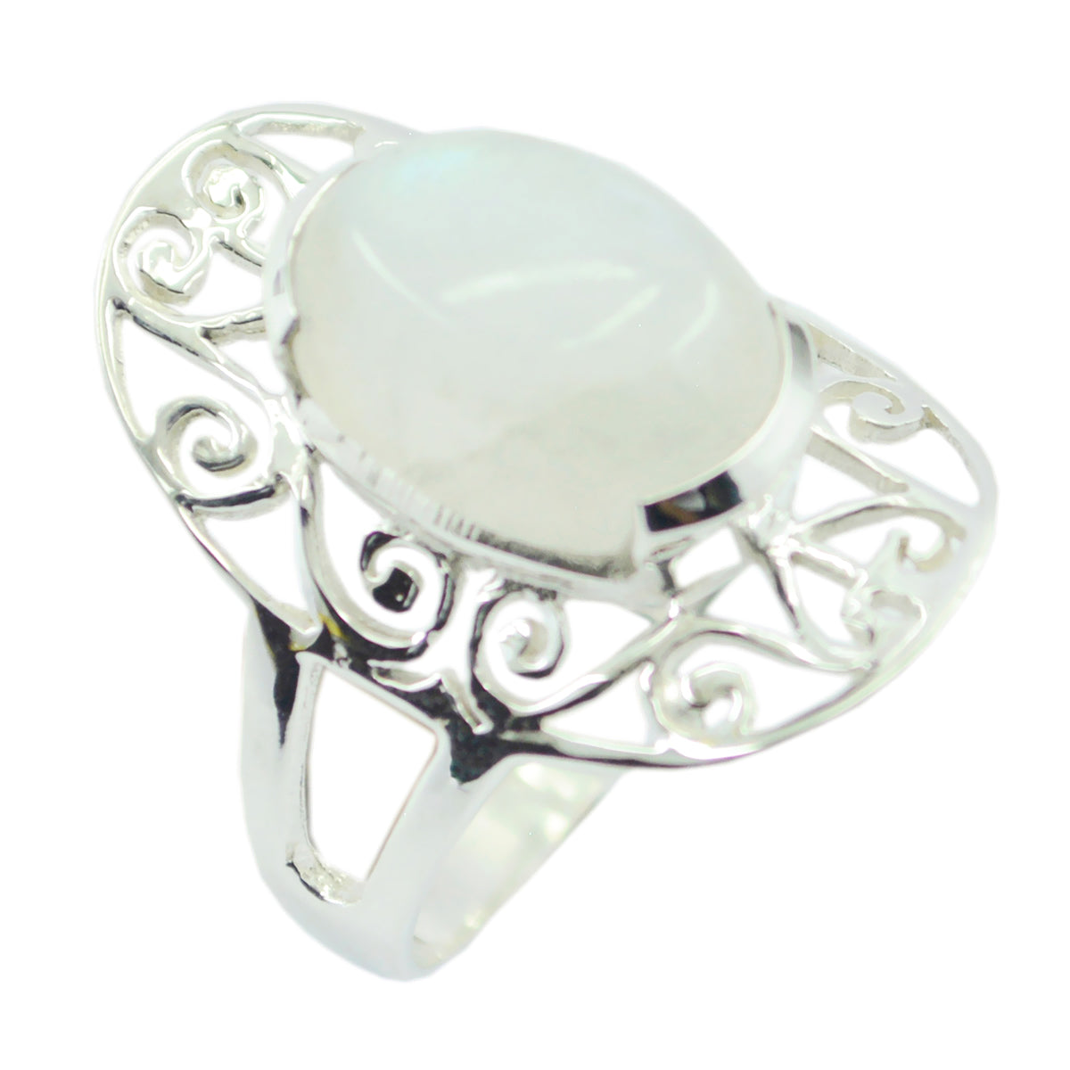 Rainbow Moonstone Solitaire Indian 92.5 Silver White Gemstones Classic Art Deco Ring Jewelry
