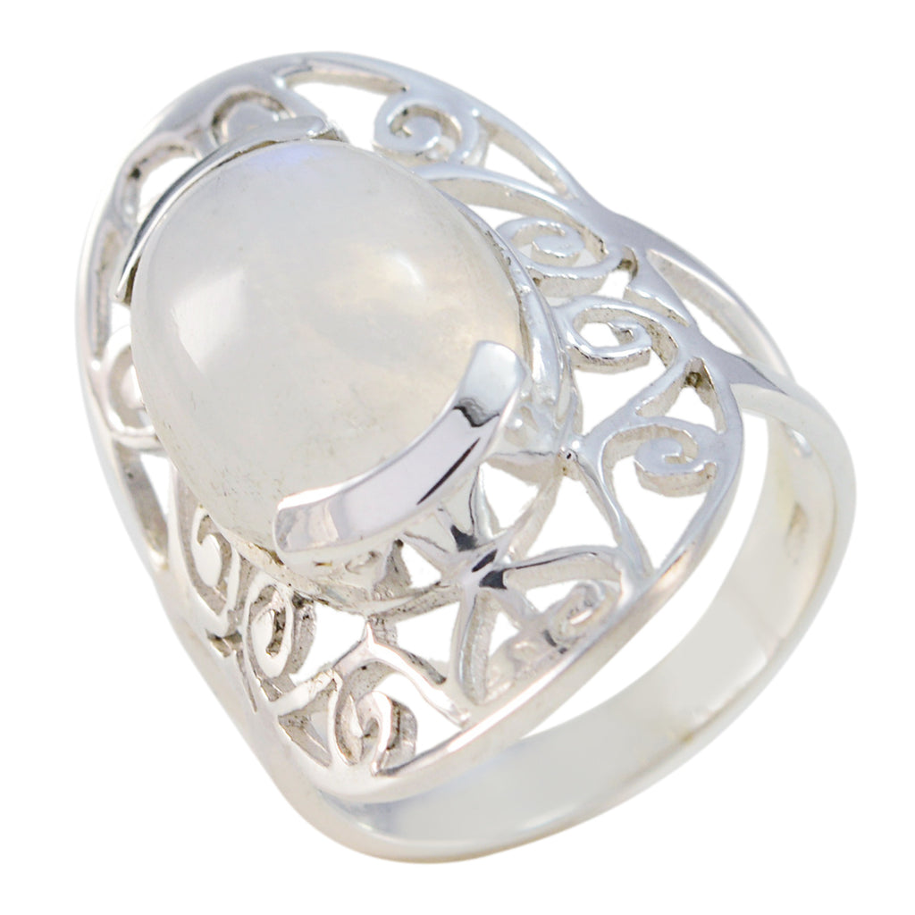 Rainbow Moonstone Solitaire Indian 92.5 Silver White Gemstones Classic Art Deco Ring Jewelry