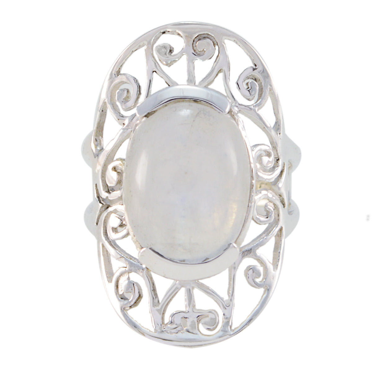 Rainbow Moonstone Solitaire Indian 92.5 Silver White Gemstones Classic Art Deco Ring Jewelry