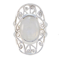 Rainbow Moonstone Solitaire Indian 92.5 Silver White Gemstones Classic Art Deco Ring Jewelry