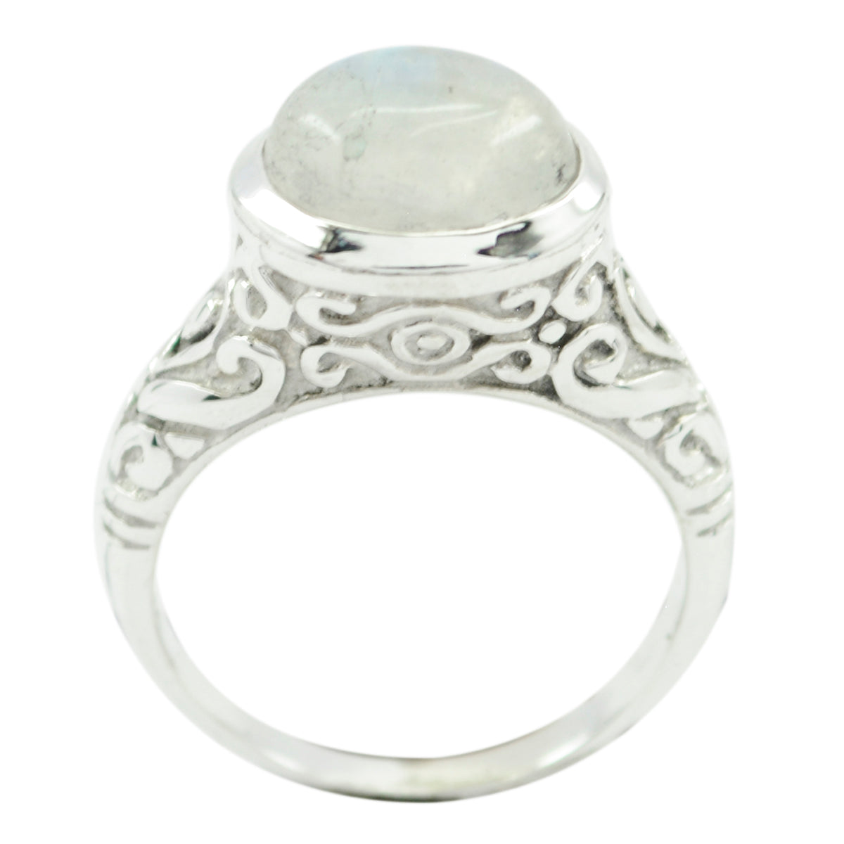 Rainbow Moonstone Solitaire German 925 Silver White Gemstones Minimal Art Deco Ring Jewelry メイン画像