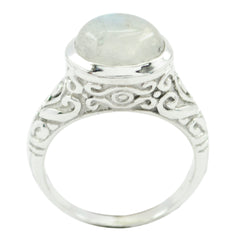 Rainbow Moonstone Solitaire German 925 Silver White Gemstones Minimal Art Deco Ring Jewelry