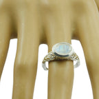 Rainbow Moonstone Solitaire German 925 Silver White Gemstones Minimal Art Deco Ring Jewelry