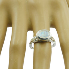 Rainbow Moonstone Solitaire German 925 Silver White Gemstones Minimal Art Deco Ring Jewelry