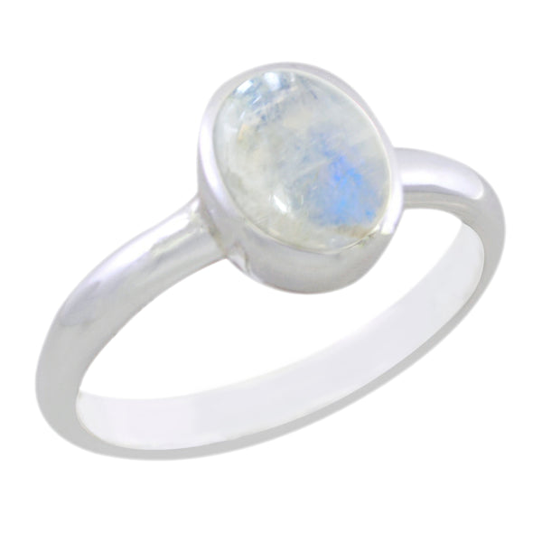 Rainbow Moonstone Solitaire Korean Sterling Silver White Gemstone Delicate Feminine Ring Jewellery