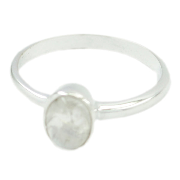 Rainbow Moonstone Solitaire Korean Sterling Silver White Gemstone Delicate Feminine Ring Jewellery