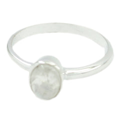 Rainbow Moonstone Solitaire Korean Sterling Silver White Gemstone Delicate Feminine Ring Jewellery