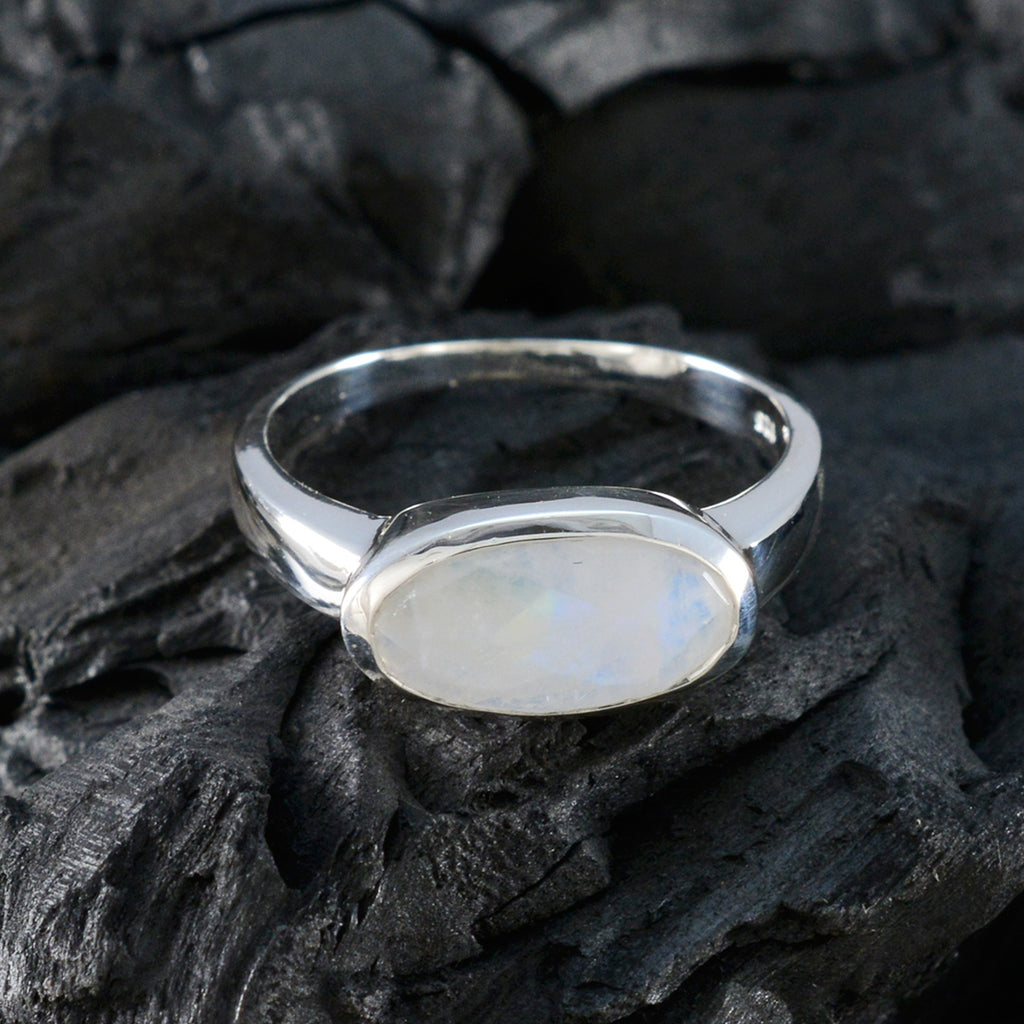 Rainbow Moonstone Solitaire Turkish 925 Sterling Silver White Gems Whisper thin Trendy Ring Jewellery