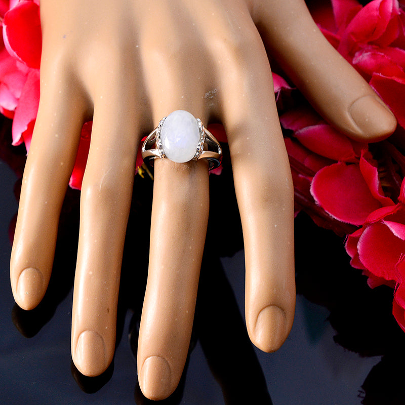 Rainbow Moonstone Solitaire German 925 Silver White Gems Minimal Abstract Ring Jewellery