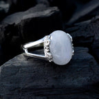 Rainbow Moonstone Solitaire German 925 Silver White Gems Minimal Abstract Ring Jewellery