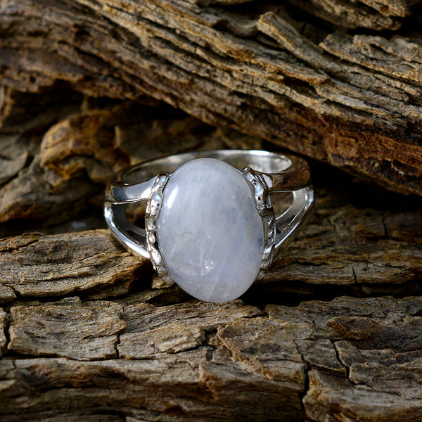 Rainbow Moonstone Solitaire German 925 Silver White Gems Minimal Abstract Ring Jewellery