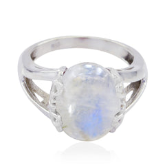 Rainbow Moonstone Solitaire German 925 Silver White Gems Minimal Abstract Ring Jewellery