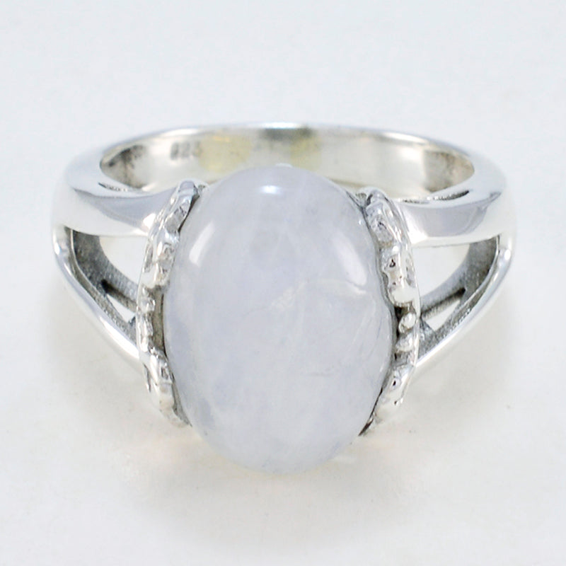 Rainbow Moonstone Solitaire German 925 Silver White Gems Minimal Abstract Ring Jewellery