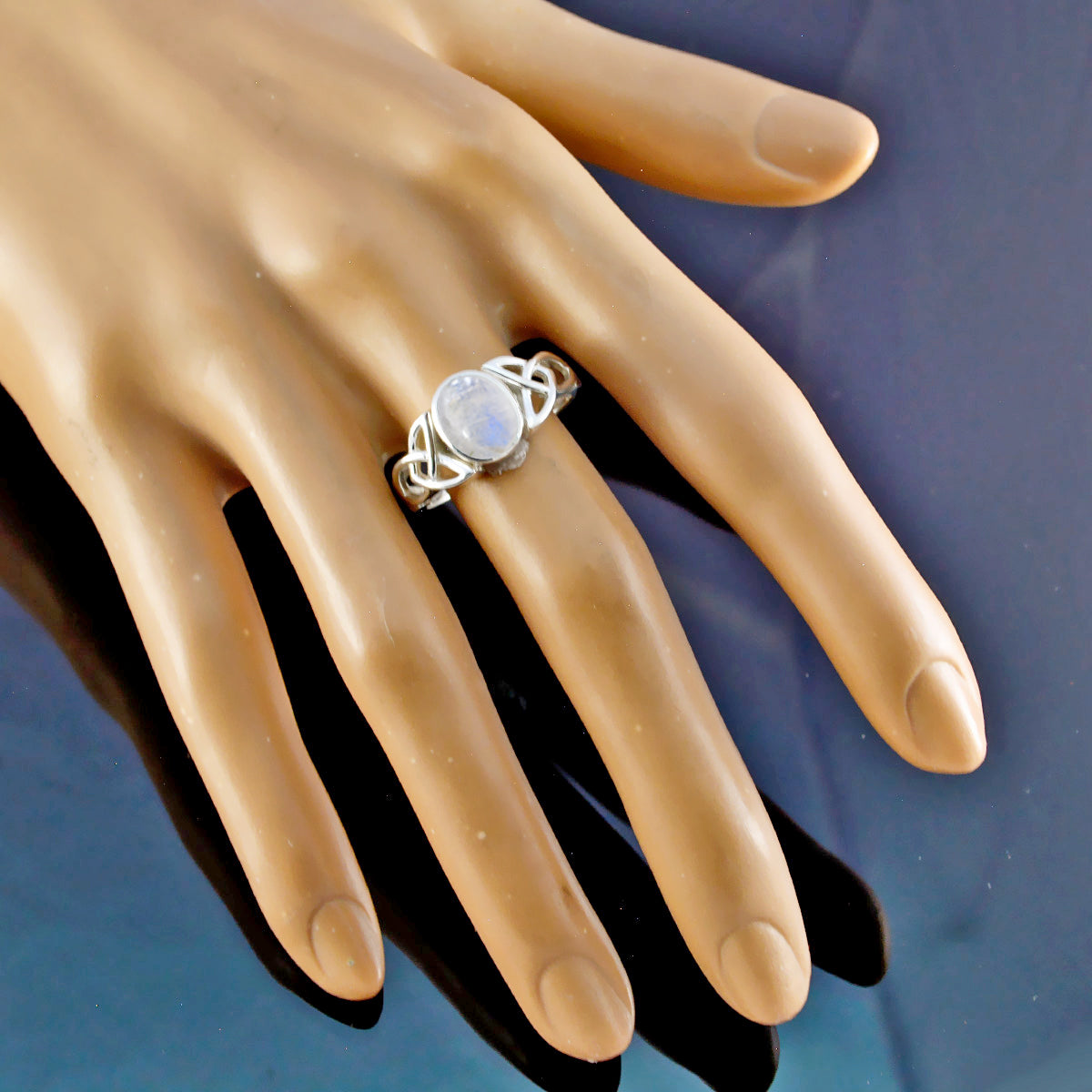 Rainbow Moonstone Solitaire French 925 Sterling Silver White Gemstones Minimal Ethnic Ring Jewellery