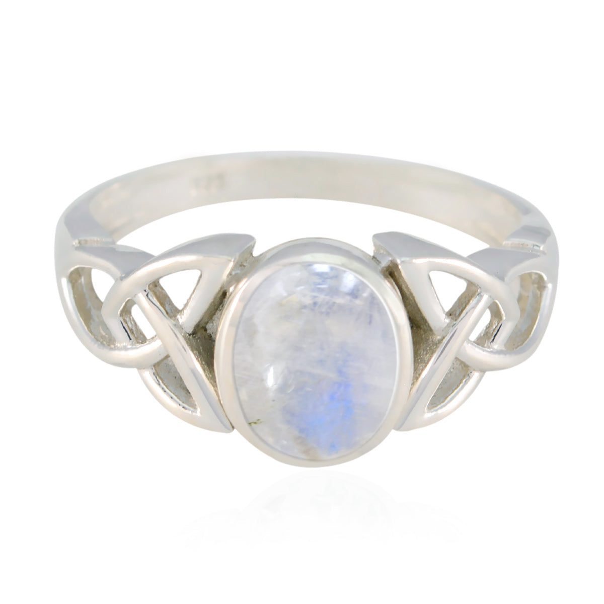 Rainbow Moonstone Solitaire French 925 Sterling Silver White Gemstones Minimal Ethnic Ring Jewellery