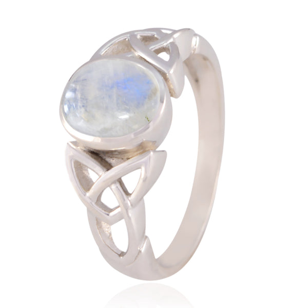 Rainbow Moonstone Solitaire French 925 Sterling Silver White Gemstones Minimal Ethnic Ring Jewellery