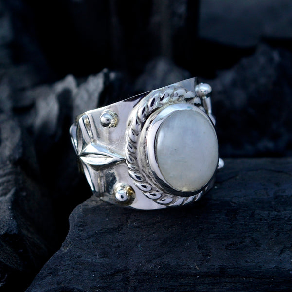 Rainbow Moonstone Solitaire French Sterling Silver White Gems Essential  Abstract Ring Jewellery