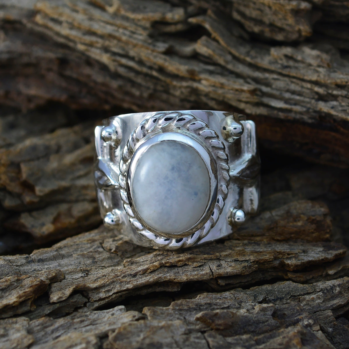 Rainbow Moonstone Solitaire French Sterling Silver White Gems Essential  Abstract Ring Jewellery