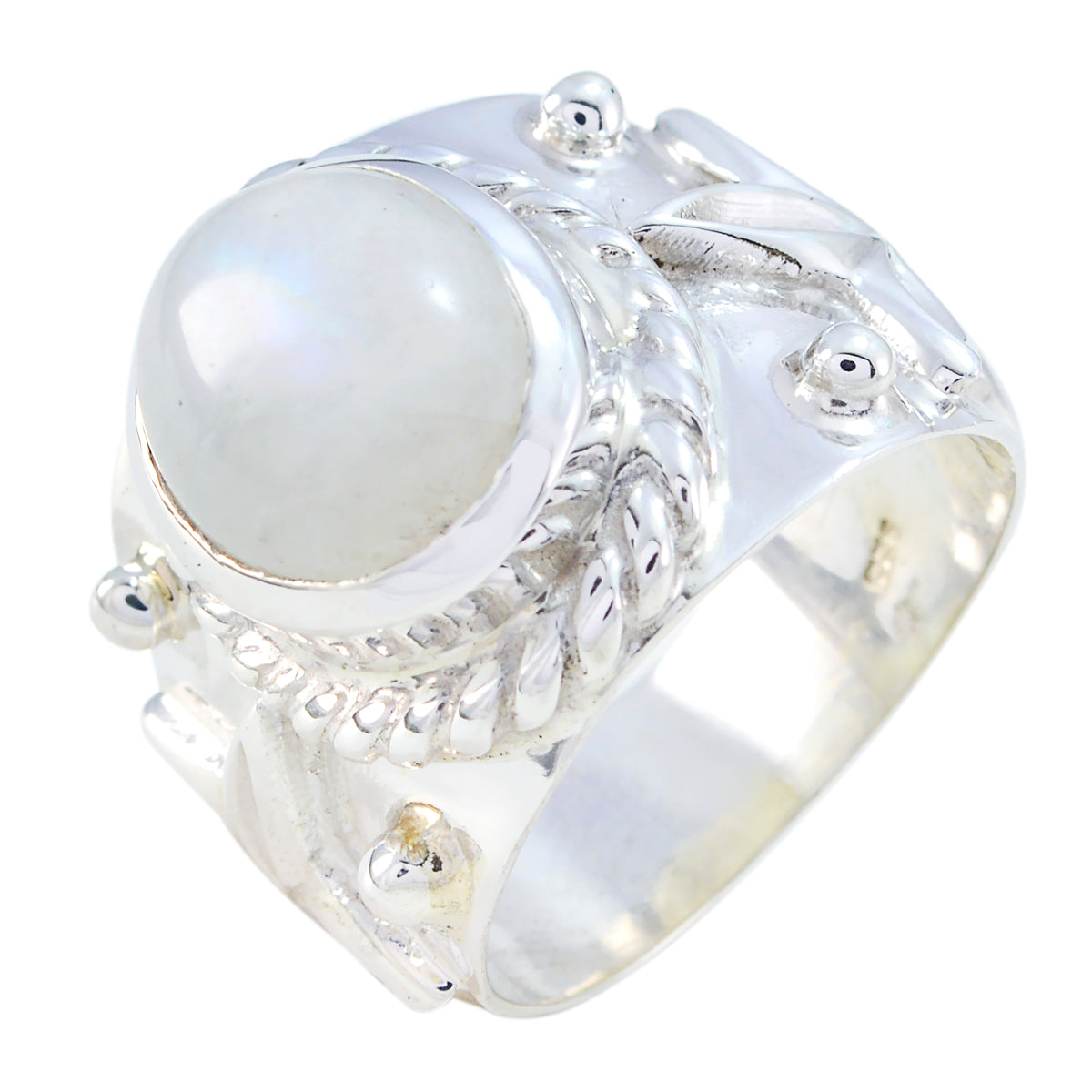 Rainbow Moonstone Solitaire French Sterling Silver White Gems Essential  Abstract Ring Jewellery メイン画像