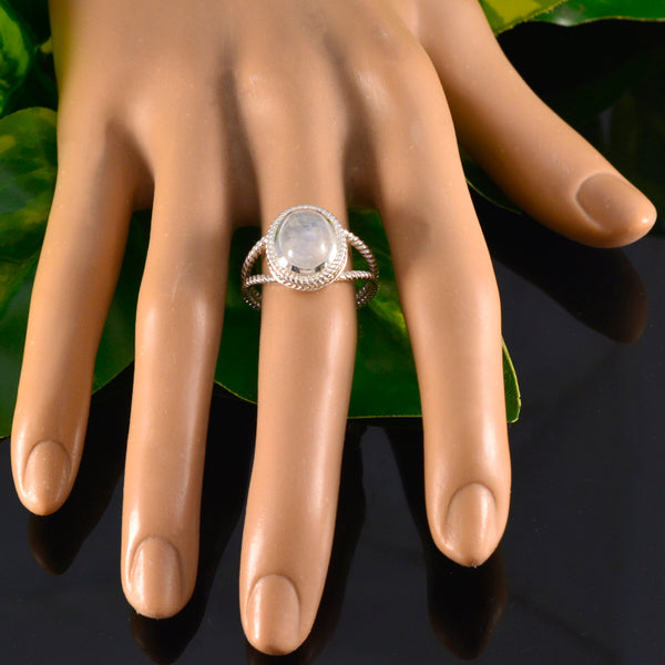 Rainbow Moonstone Solitaire Italian Sterling Silver White Gemstones Classic Rope Wire Ring Jewellery