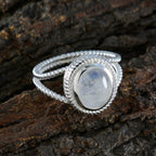 Rainbow Moonstone Solitaire Italian Sterling Silver White Gemstones Classic Rope Wire Ring Jewellery
