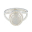Rainbow Moonstone Solitaire Italian Sterling Silver White Gemstones Classic Rope Wire Ring Jewellery