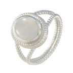 Rainbow Moonstone Solitaire Italian Sterling Silver White Gemstones Classic Rope Wire Ring Jewellery