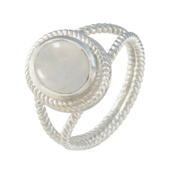 Rainbow Moonstone Solitaire Italian Sterling Silver White Gemstones Classic Rope Wire Ring Jewellery