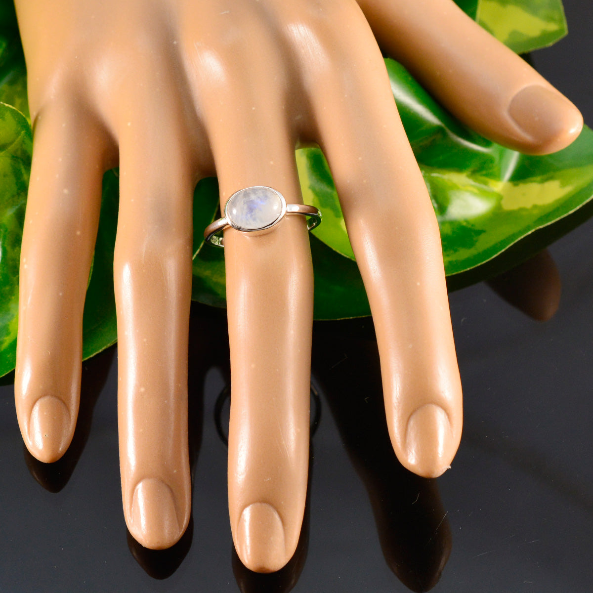 Rainbow Moonstone Solitaire American 92.5 Silver White Gems Dainty Trendy Ring Jewelry