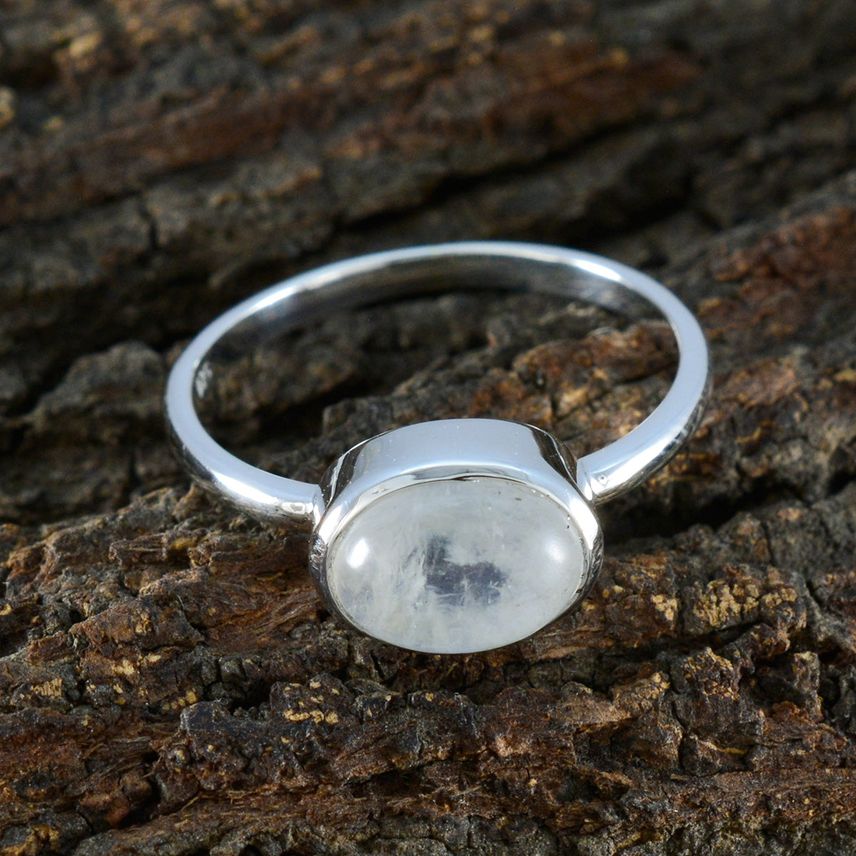 Rainbow Moonstone Solitaire American 92.5 Silver White Gems Dainty Trendy Ring Jewelry