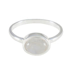 Rainbow Moonstone Solitaire American 92.5 Silver White Gems Dainty Trendy Ring Jewelry
