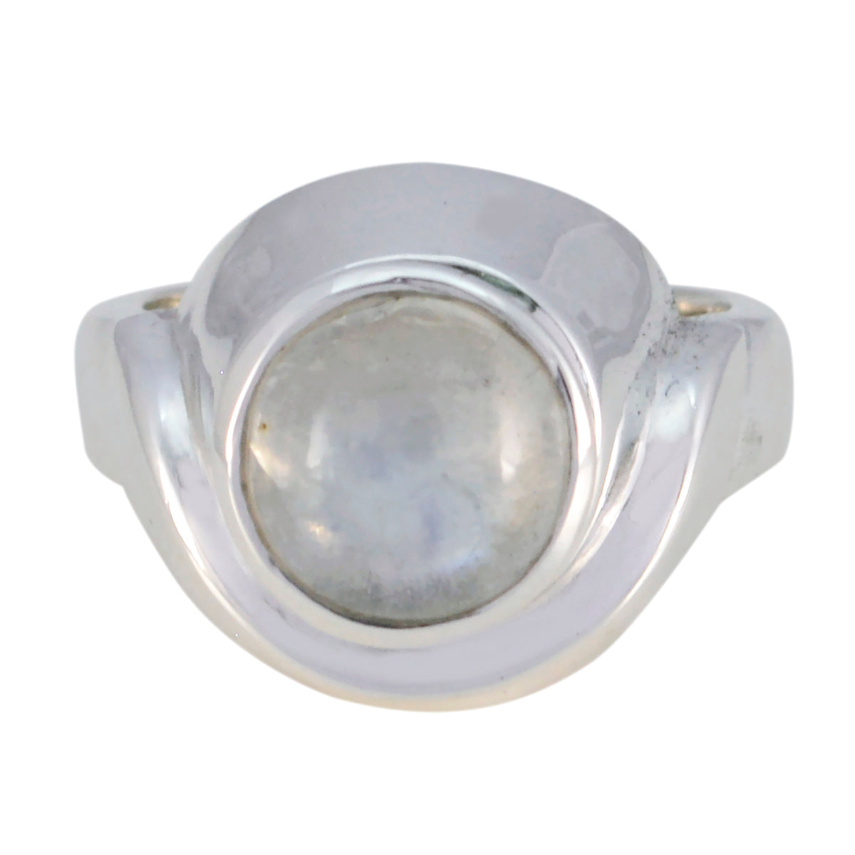 Rainbow Moonstone Solitaire Russian Sterling Silver White Gemstones Mid weight Glamorous Ring Jewellery