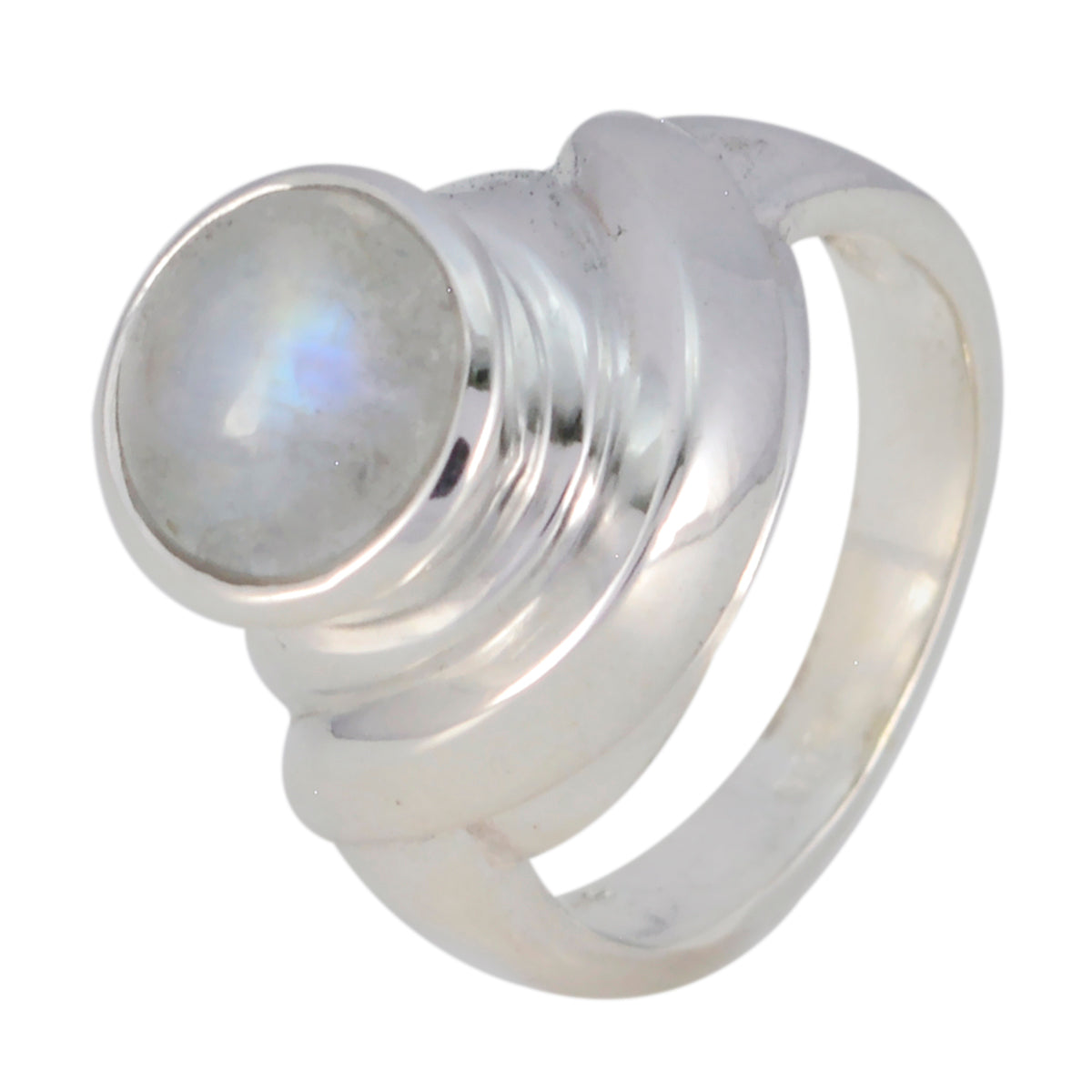 Anello glamour di medio peso con pietra di luna arcobaleno, solitario, argento sterling russo, pietre preziose bianche Immagine secondaria del prodotto