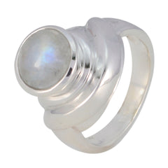 Rainbow Moonstone Solitaire Russian Sterling Silver White Gemstones Mid weight Glamorous Ring Jewellery
