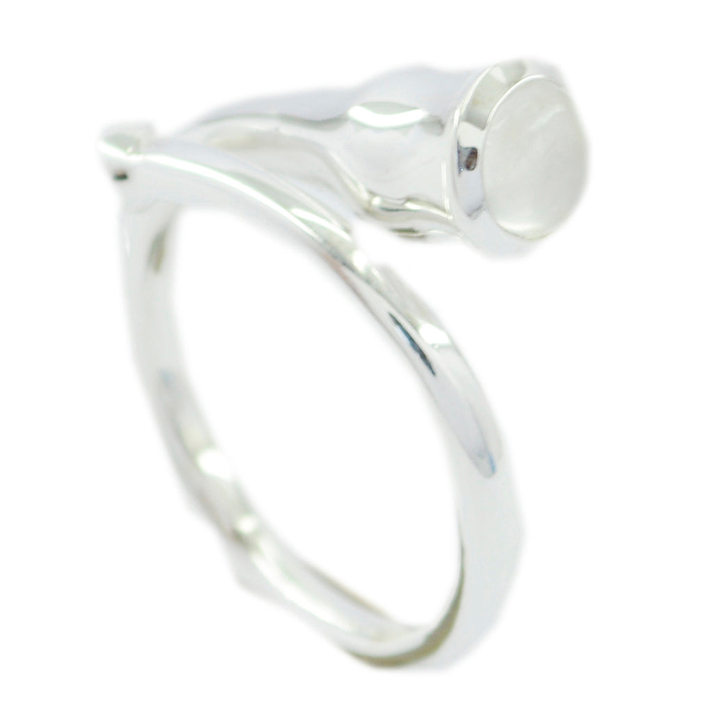 Rainbow Moonstone Solitaire Russian 925 Sterling Silver White Gemstones Mid weight Contemporary Ring Jewellery