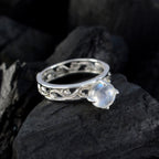 Rainbow Moonstone Solitaire Spanish 92.5 Silver White Gems Slim Filigree Ring Jewelry