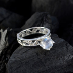 Rainbow Moonstone Solitaire Spanish 92.5 Silver White Gems Slim Filigree Ring Jewelry