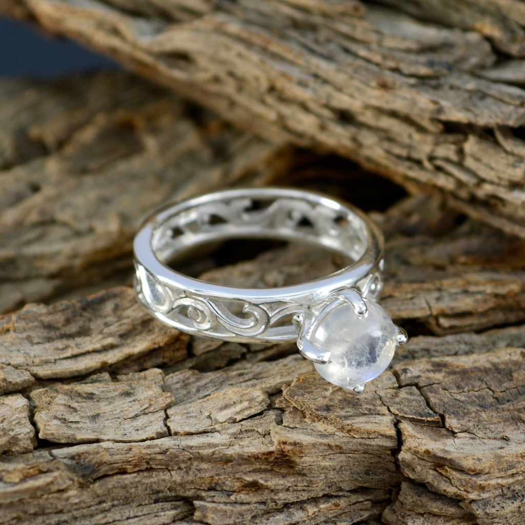 Rainbow Moonstone Solitaire Spanish 92.5 Silver White Gems Slim Filigree Ring Jewelry