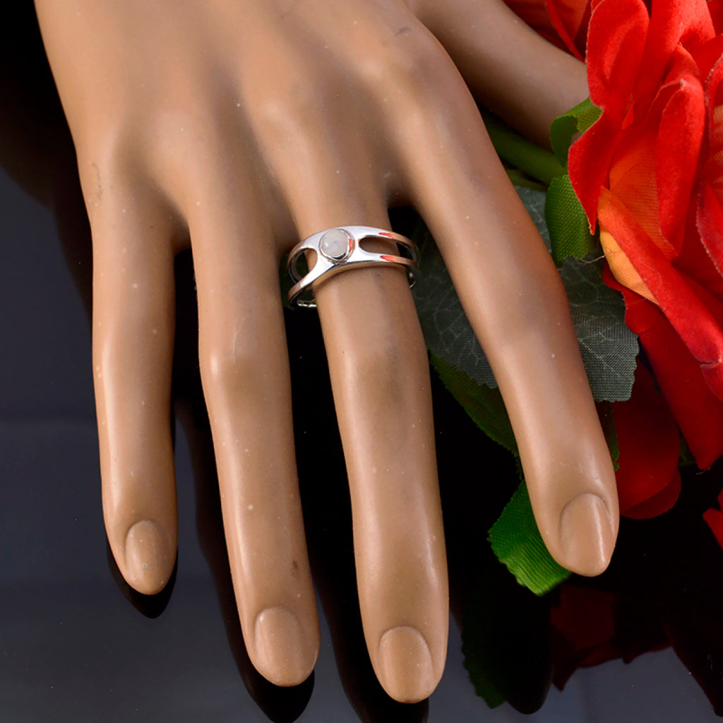 Rainbow Moonstone Solitaire Japanese 92.5 Silver White Gemstones Dainty Graceful Ring Jewellery
