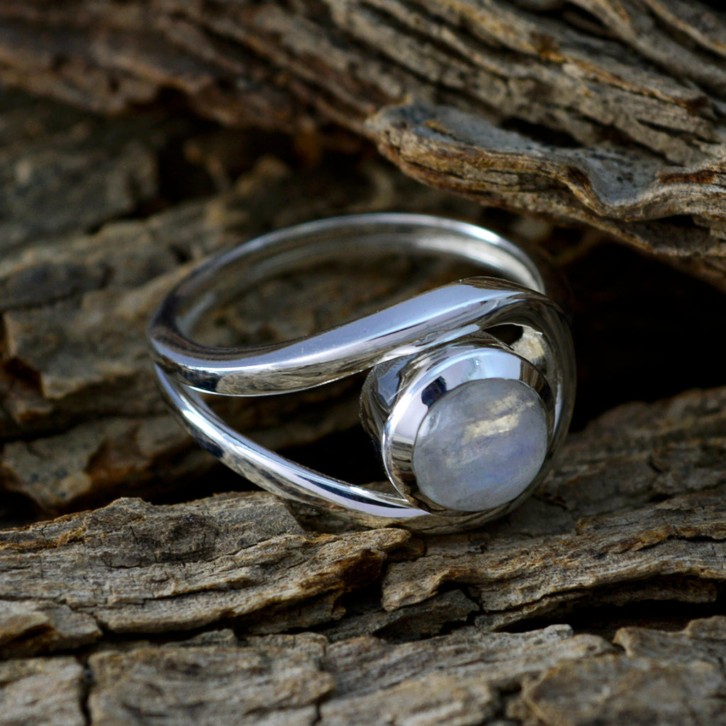 Rainbow Moonstone Solitaire Indian 925 Silver White Gemstone Slim Glamorous Ring Jewellery